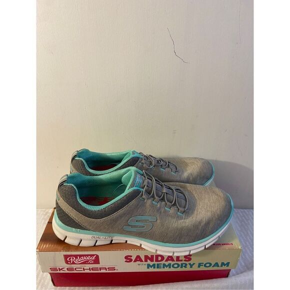 Skechers size 9 air cooled memory foam sea green gray sneakers #22877 - Picture 1 of 5